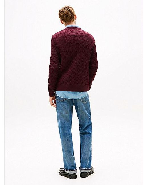 Tommy Hilfiger Kabelgebreide Trui Met Ronde Hals in het Red voor heren