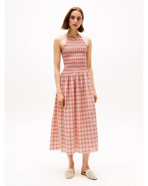 Tommy Hilfiger Pink Shirred Sleeveless Midi Dress