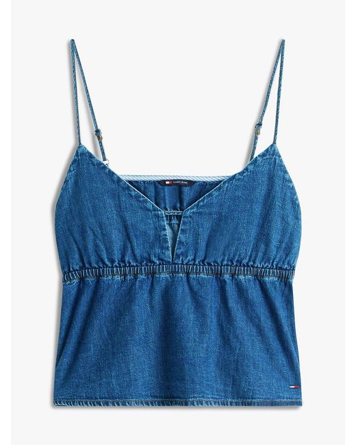 Tommy Hilfiger Blue Chambray Spaghetti Strap Slim V-Neck Top