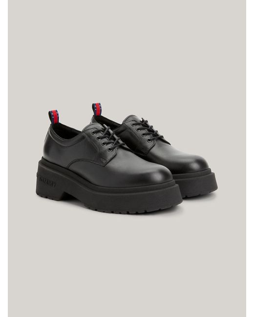 Tommy Hilfiger Black Chunky Cleat Leather Derby Shoes