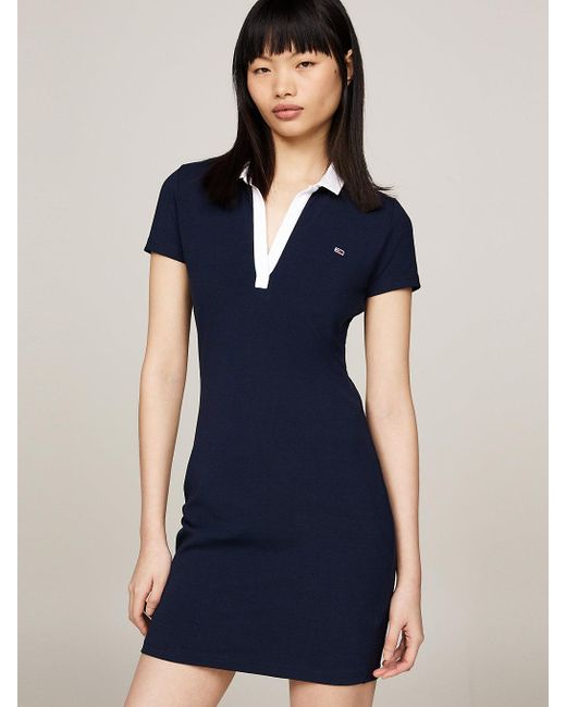 Tommy Hilfiger Blue Contrast Collar Jersey Mini Polo Dress