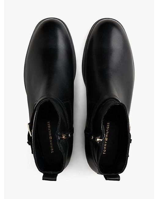 Tommy Hilfiger Leren Laars Met Gesp in het Black