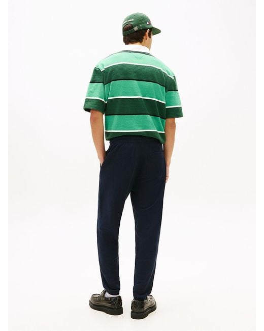 Tommy Hilfiger Blue Linear Logo Fleece Drawstring Joggers for men