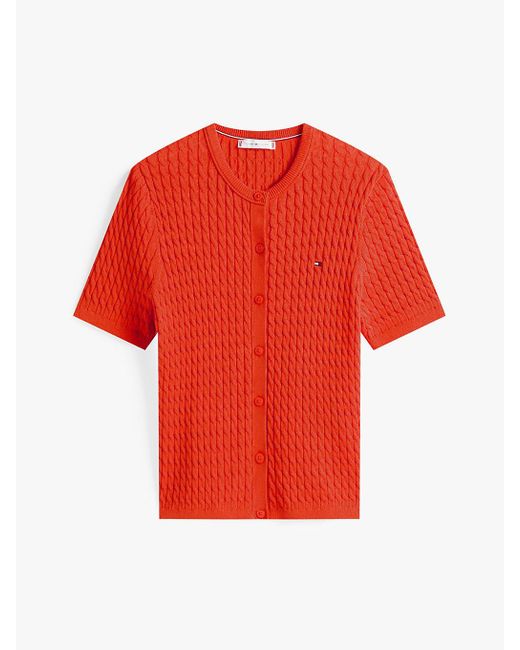 Cardigan En Maille Torsadée À Manches Courtes Tommy Hilfiger en coloris Red