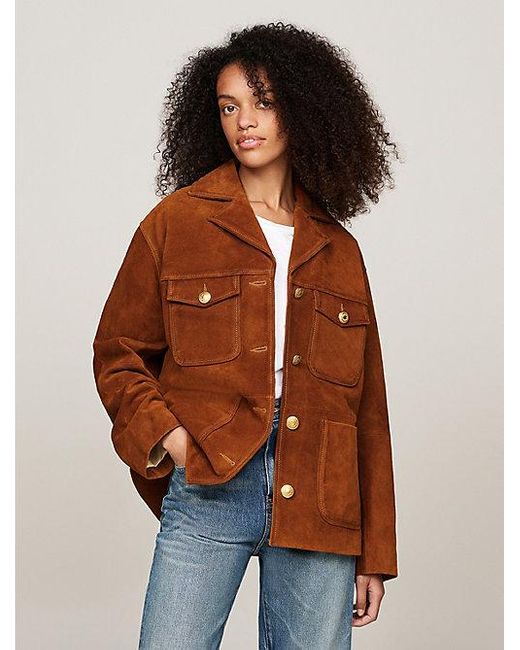 Tommy Hilfiger Waterafstotend Suède Relaxed Utility-jack in het Brown