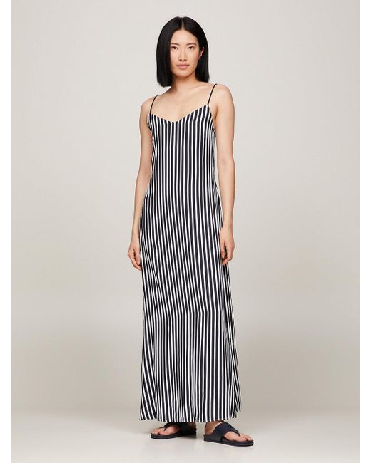 Tommy Hilfiger White Stripe Slim Fit Maxi Slip Dress