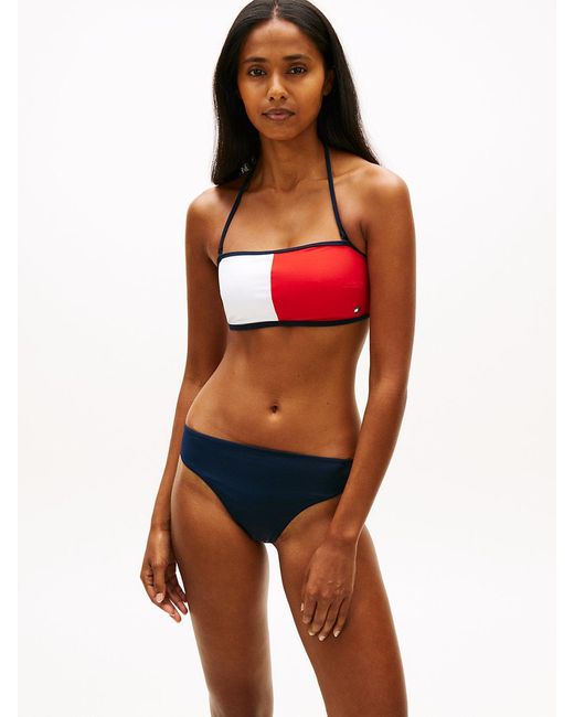 Tommy Hilfiger Red Colour-Blocked Halterneck Bandeau Bikini Top
