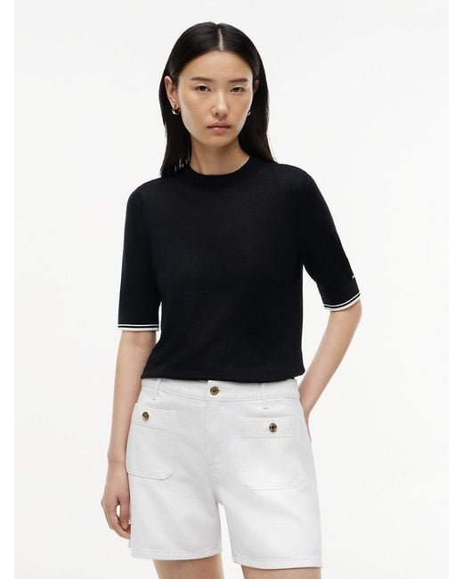 Tommy Hilfiger Black Tipped Short Sleeve Jumper With Silk