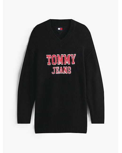 Tommy Hilfiger Varsity Mini-Sweaterjurk Met Intarsialogo in het Black