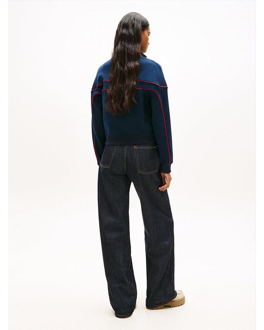 Tommy Hilfiger Blue Tommy Badge Piping Zip-Thru Sweatshirt