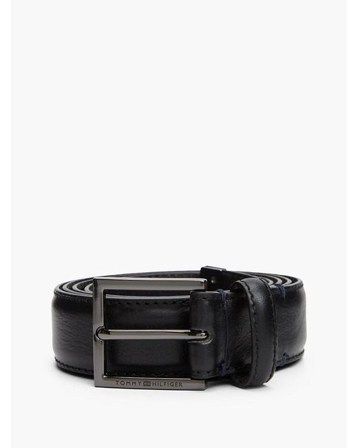 Tommy Hilfiger Black Metal Tip Pebble Grain Leather Belt for men