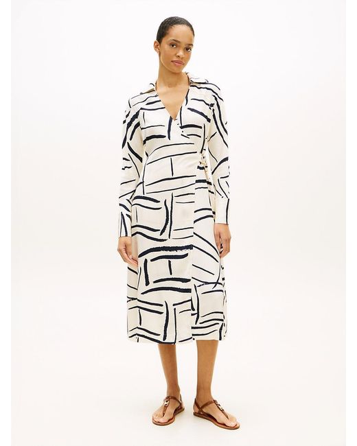 Tommy Hilfiger White Relaxed Wrap Midi Dress
