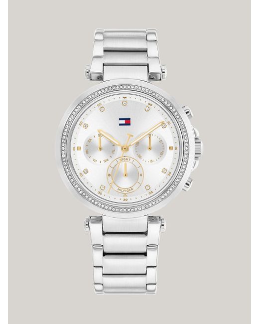 Tommy Hilfiger Silver White Dial Crystal-embellished Watch