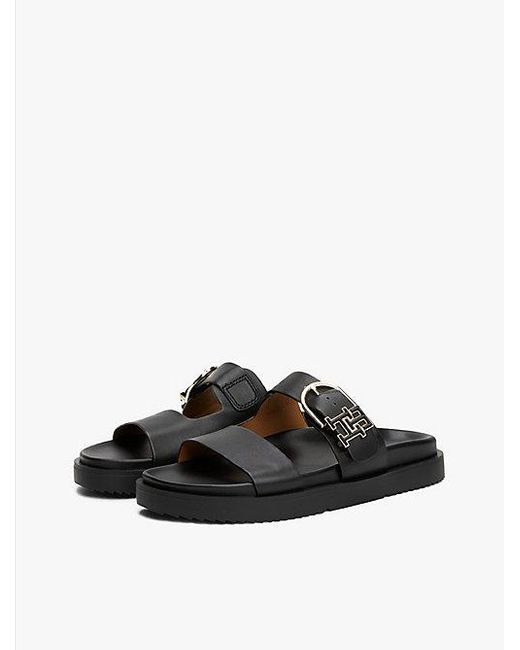 Tommy Hilfiger Leren Sandaal Met Profielzool En Th-Monogram in het White