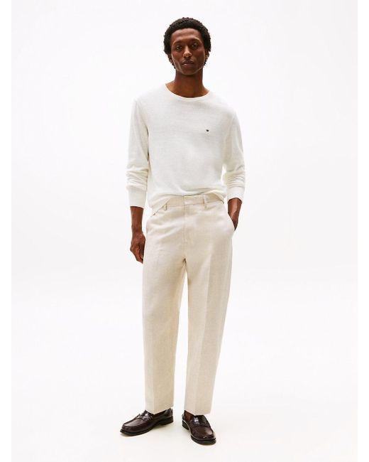 Tommy Hilfiger White Regular Pure Linen Trousers for men