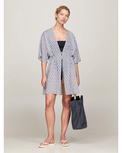Tommy Hilfiger Gray Th Monogram Print Cover Up Dress