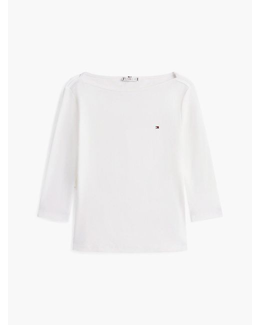 Tommy Hilfiger White Slim Three-quarter Sleeve Boat Neck T-shirt