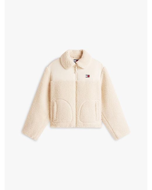 Tommy Hilfiger Natural Tommy Badge Teddy Fleece Collared Jacket