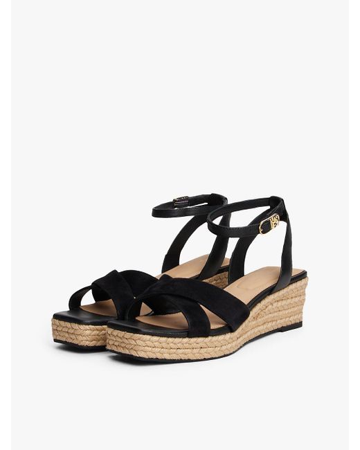 Espadrilles Compensées En Cuir À Monogramme Tommy Hilfiger en coloris White