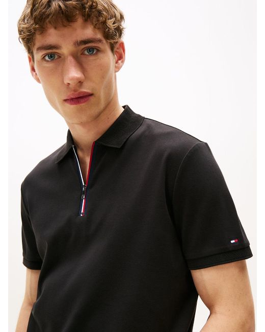 Polo Coupe Standard À Zip Emblématique Tommy Hilfiger pour homme en coloris Black