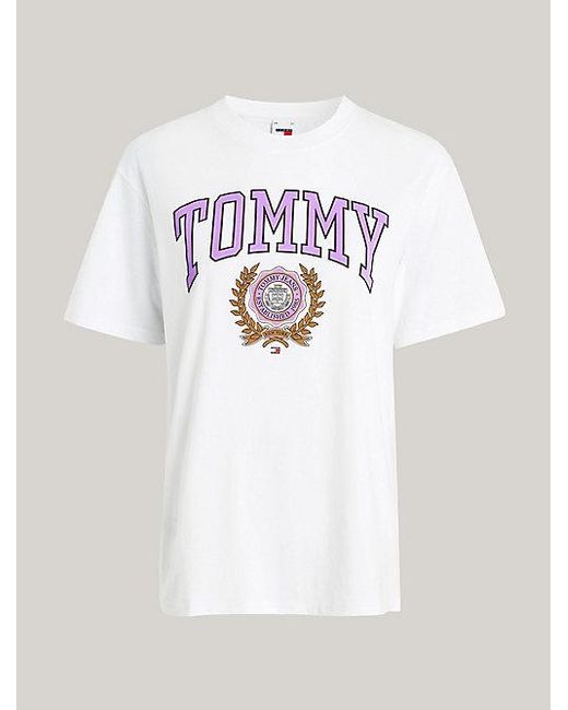 Tommy Hilfiger White Relaxed Fit T-Shirt mit Varsity-Logo