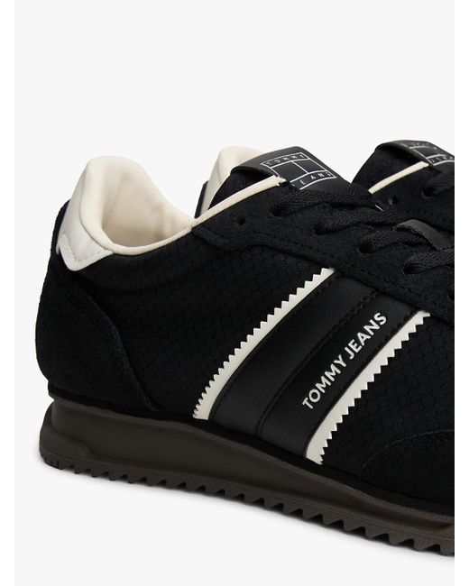 Tommy Hilfiger Black Retro Mixed Texture Serrated Trainers for men