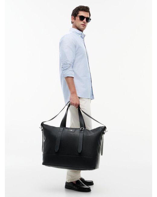 Tommy Hilfiger Black Pebble Grain Leather Crossbody Duffel Bag for men