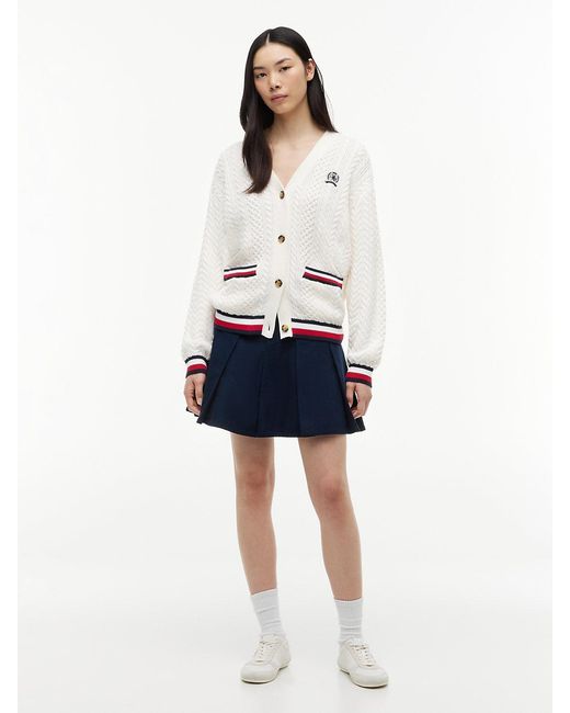 Tommy Hilfiger White Global Stripe Oversized Cable Knit Cardigan