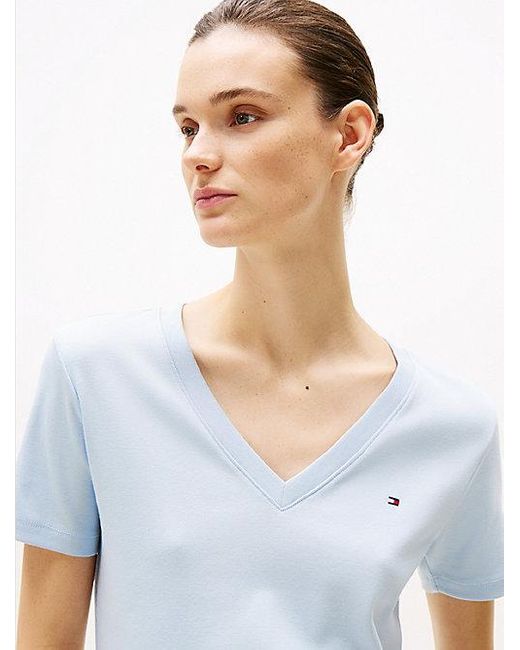 Camiseta Con Cuello De Pico Y Corte Slim Tommy Hilfiger de color White