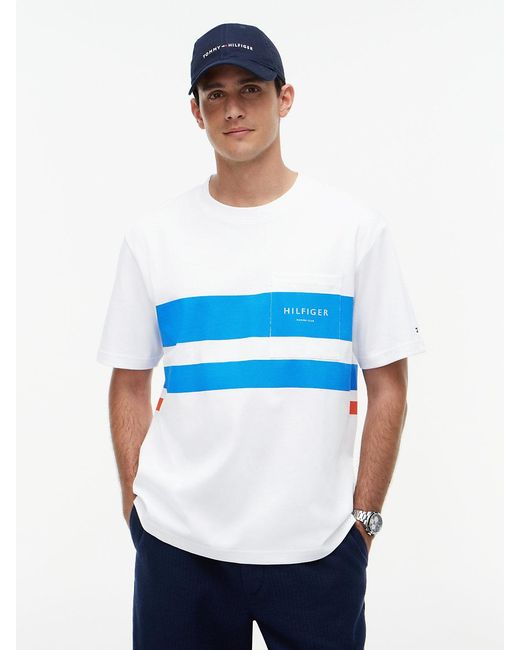 Tommy Hilfiger Blue Logo Colour-Blocked Relaxed T-Shirt for men
