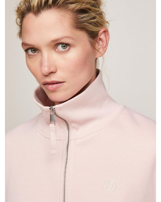 Tommy Hilfiger Pink Th Monogram Cropped Half-zip Sweatshirt