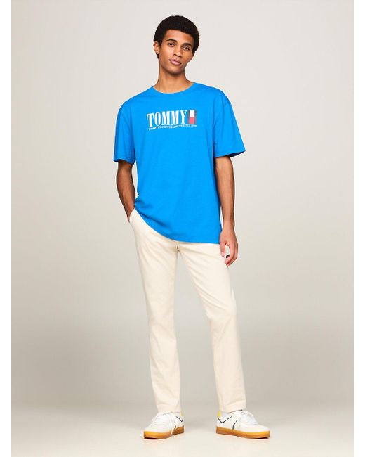 T-shirt Tommy Flag à col ras-du-cou et logo Tommy Hilfiger pour homme en coloris Blue