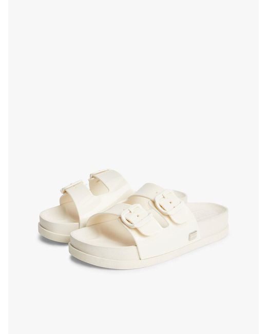 Tommy Hilfiger Natural Double Buckle Strap Jelly Slides