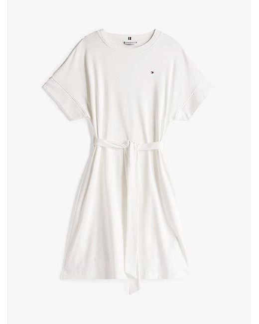 Tommy Hilfiger Mini-Jurk Met Ceintuur En Korte Mouwen in het White