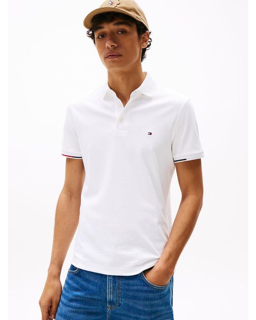 Polo Ajusté À Détail Emblématique Tommy Hilfiger pour homme en coloris White