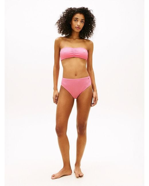Tommy Hilfiger Red Crinkle High Rise Cheeky Bikini Bottoms