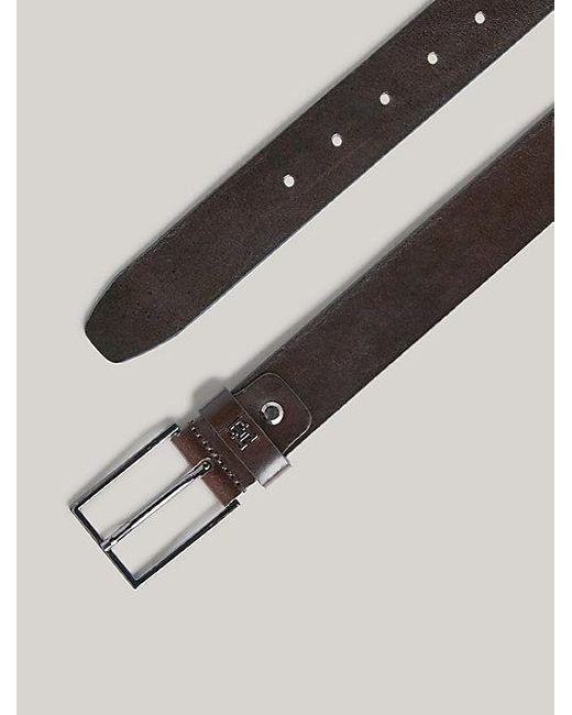 Cinturón de piel con insignia del monograma TH Tommy Hilfiger de hombre de color Brown