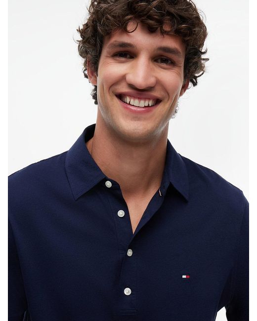 Tommy Hilfiger Blue Regular Fit Lightweight Long Sleeve Polo Shirt for men