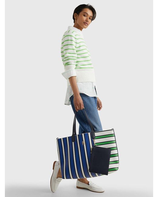 Tommy Hilfiger Green Iconic Mixed Stripe Tote