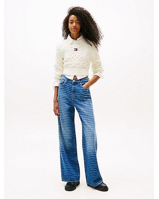 Vaqueros Claire De Pernera Ancha Y Talle Alto Estampados Tommy Hilfiger de color Blue