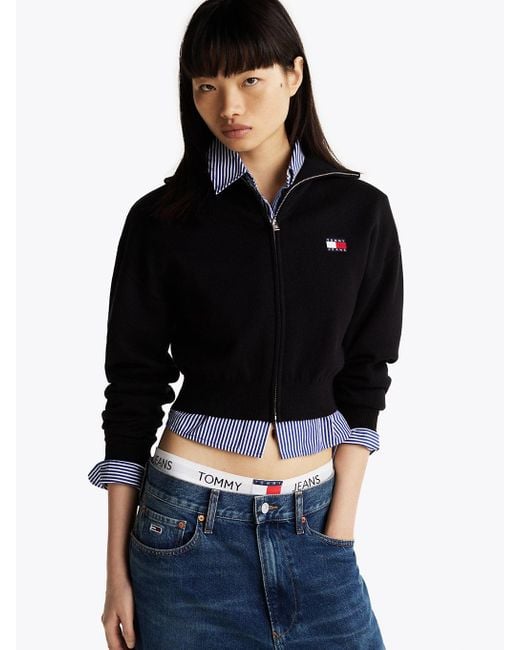 Cardigan Relaxed Fit Con Zip E Logo di Tommy Hilfiger in Black