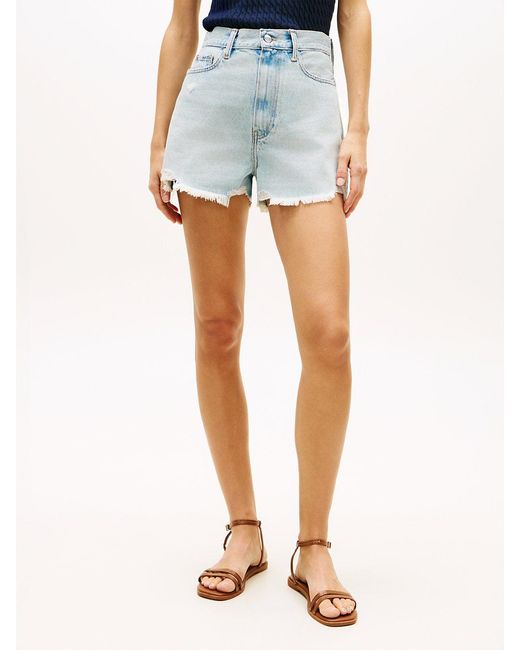 Tommy Hilfiger White Distressed High Rise Wide Leg Denim Shorts