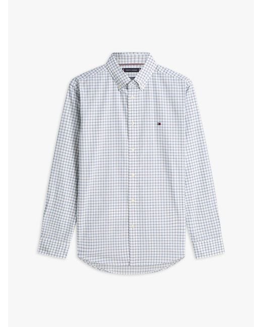 Tommy Hilfiger White Th Flex Regular Fit Check Poplin Shirt for men