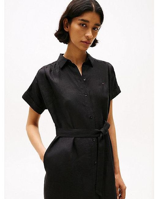 Tommy Hilfiger Black Midi-Hemdkleid Aus Reinem Leinen