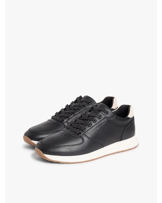 Tommy Hilfiger Black Debossed Leather Fine Cleat Trainers for men