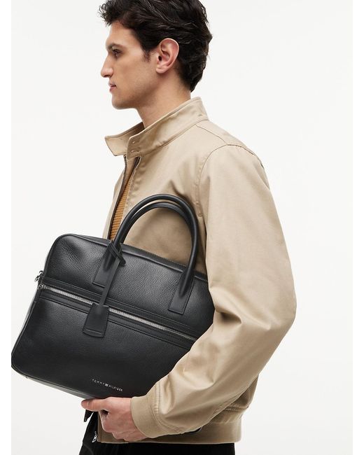 Tommy Hilfiger Black Th Business Premium Leather Laptop Bag for men