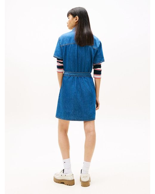 Tommy Hilfiger Blue Chambray Belted Mini Shirt Dress