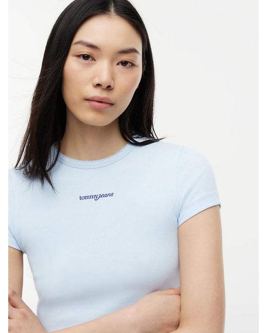 Tommy Hilfiger Blue Logo Ribbed Slim T-Shirt