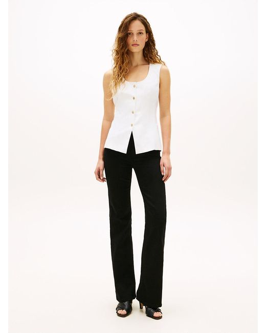 Tommy Hilfiger White Gold-tone Button Linen Blend Slim Waistcoat