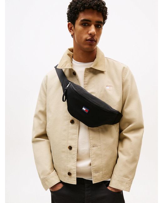 Tommy Hilfiger Black Rubberised Logo Bum Bag for men